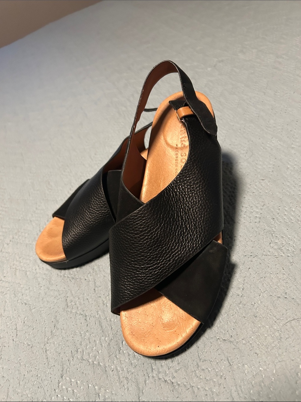 gentle souls Black Leather Crisscross Slingback Sandals